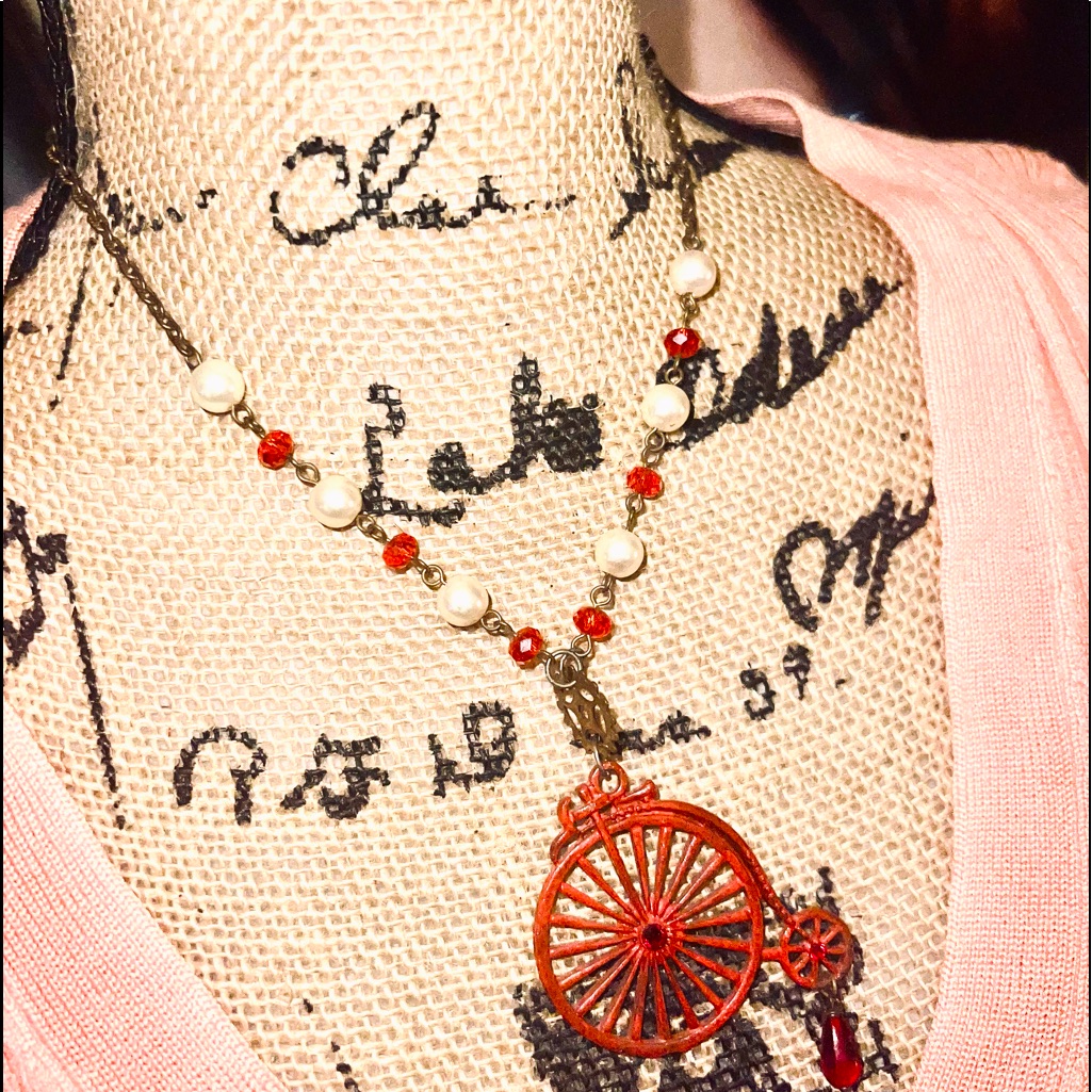 Vtg- 90s Modcloth Beaded & Pearls Vintage Bicycle Necklace